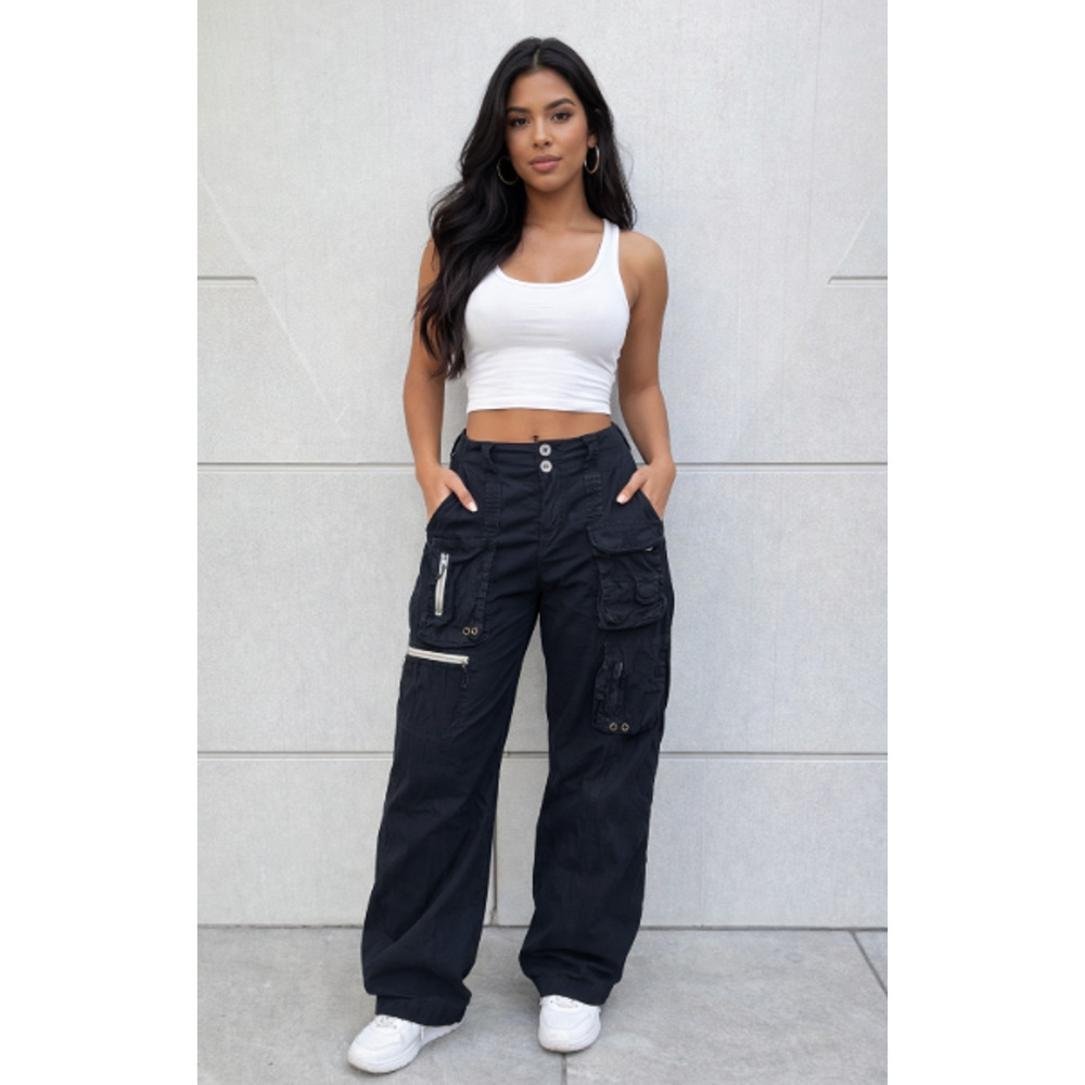 Pete & Greta Y2K Black Cargo Pants Low Rise Gorpcore Techwear Sz 4 Relaxed Fit